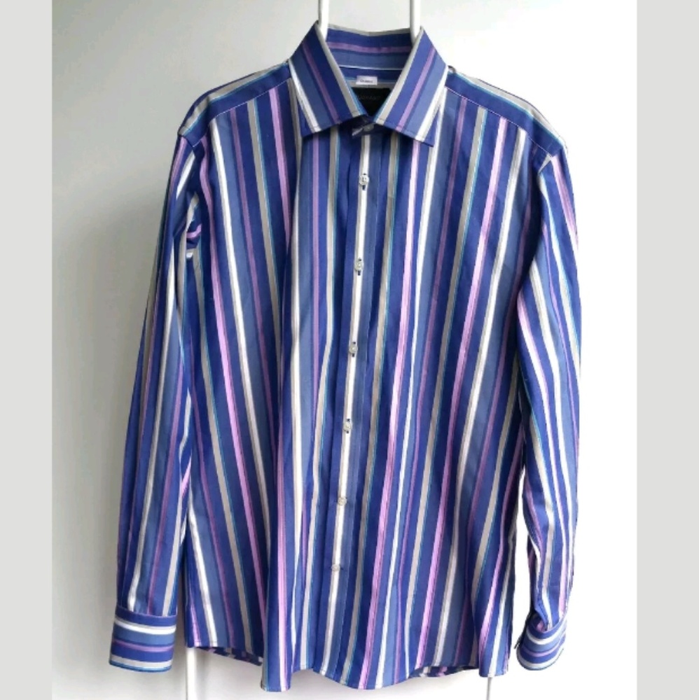DUCHAMP Size 17 Multicolour Striped Dress Shirt